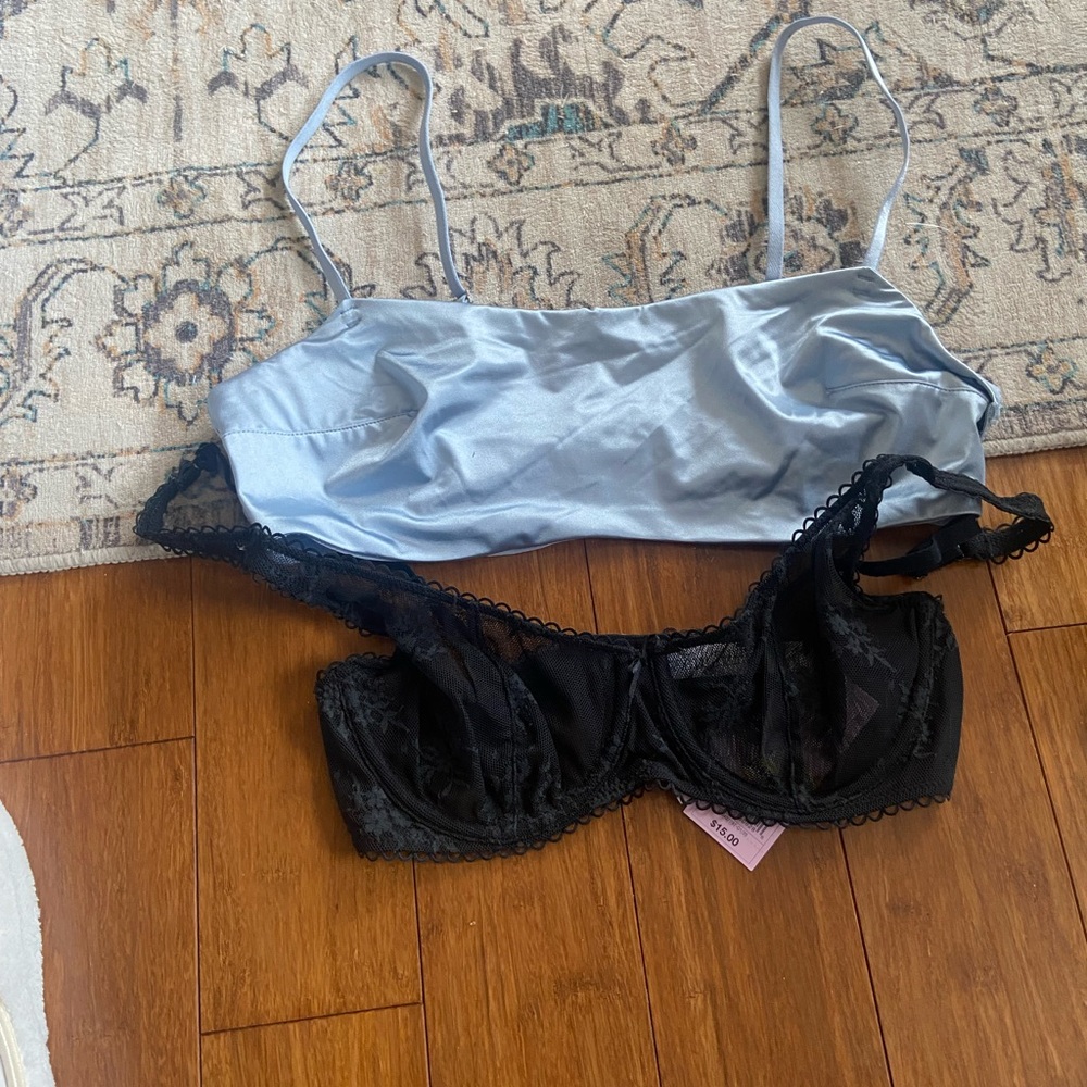 Elegant Black Lace Bralette size 34 b and Blue Bralette size large